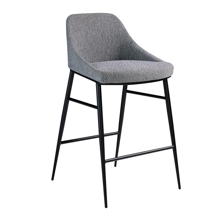 Tabouret tissu gris pieds en acier noir