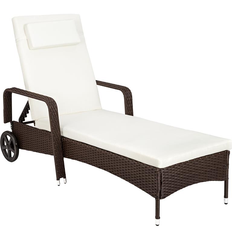 Bain de soleil anti UV Coussin amovible et roulettes marron marbré