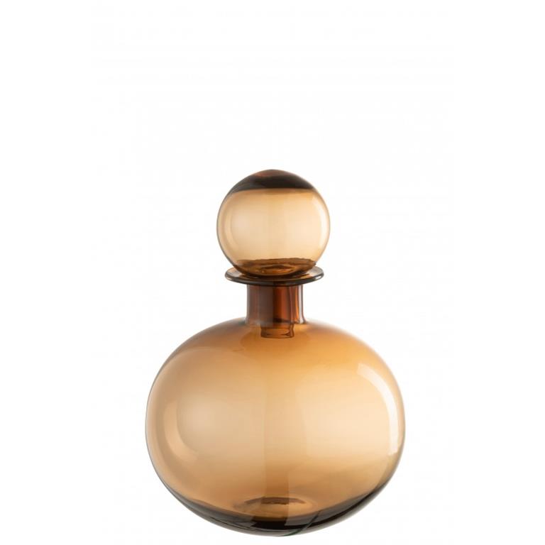 Bouteille décorative et bouchon rond verre marron H28