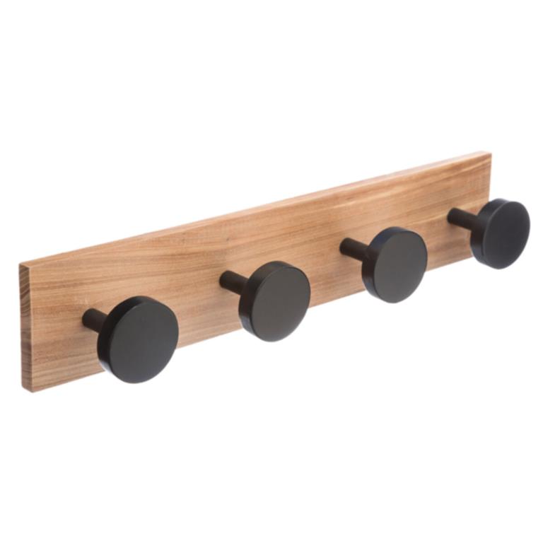 Portemanteau mural 4 accroches bois et noir - 40x6