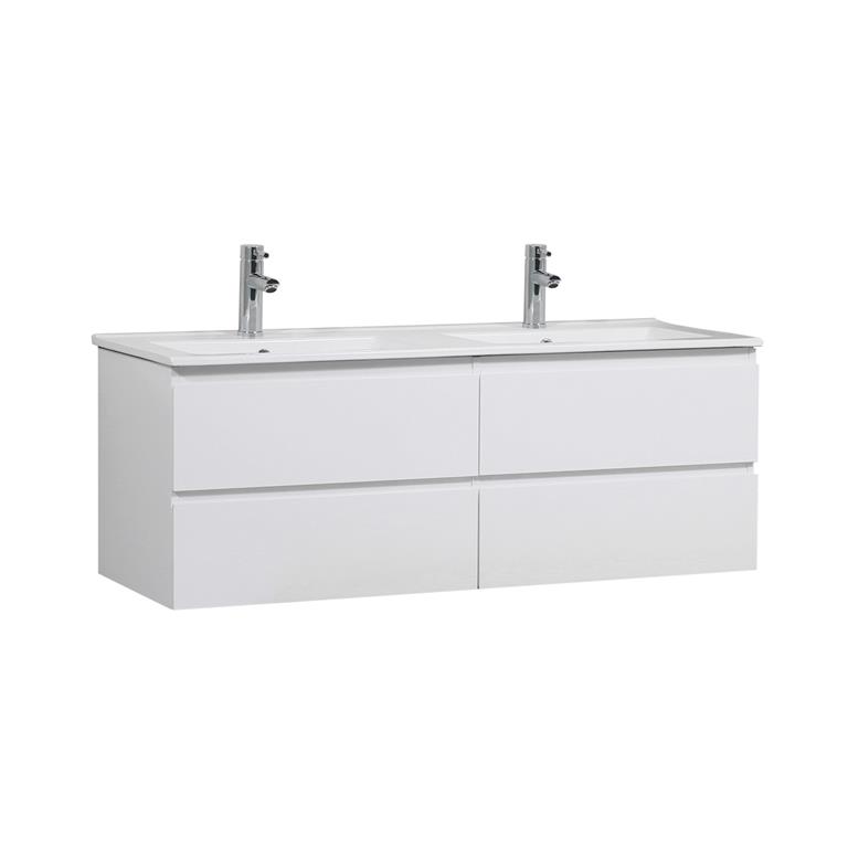 Meuble double vasque 120cm  avec plan céramique  Blanc