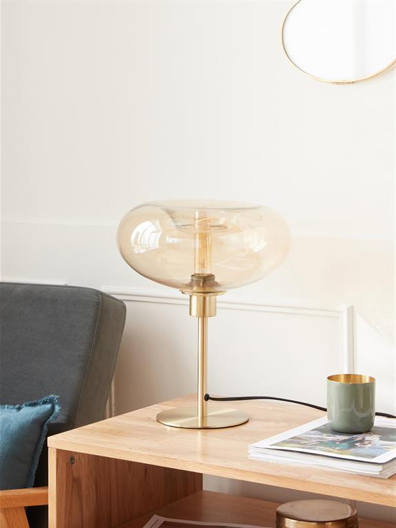 Lampe globe verre et métal marron