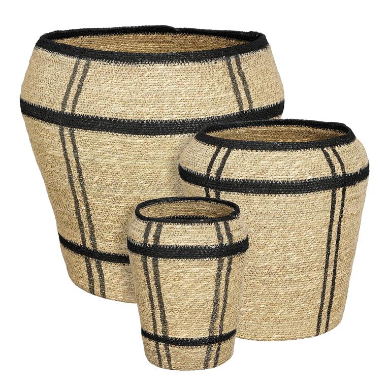 Lot de 3 paniers de rangement en jonc de mer marron clair H38