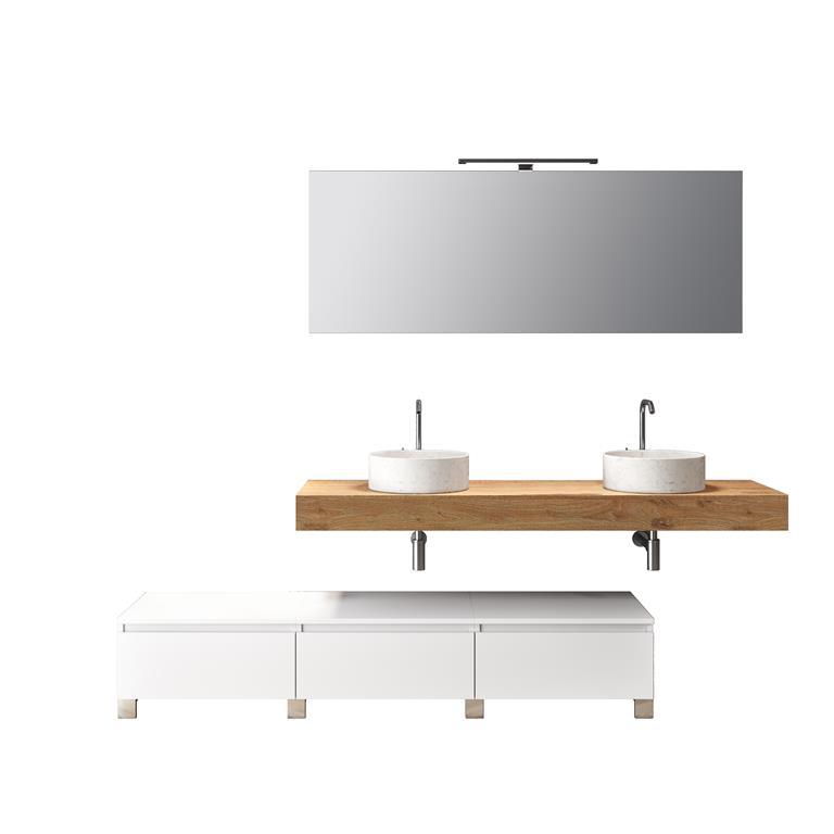 Meuble de salle de bain 9 pièces double vasque en chêne/mélamine blanc