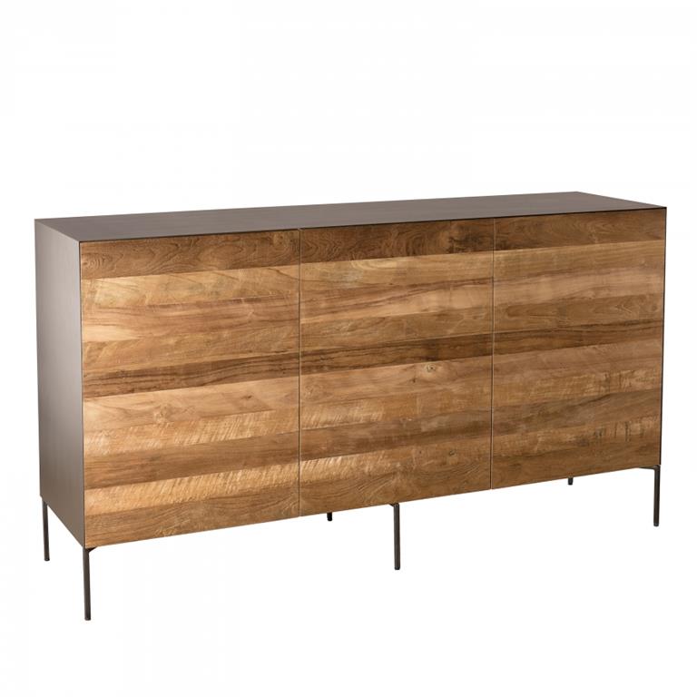 Buffet 3 portes en teck recyclé métal et pieds métal gris anthracite