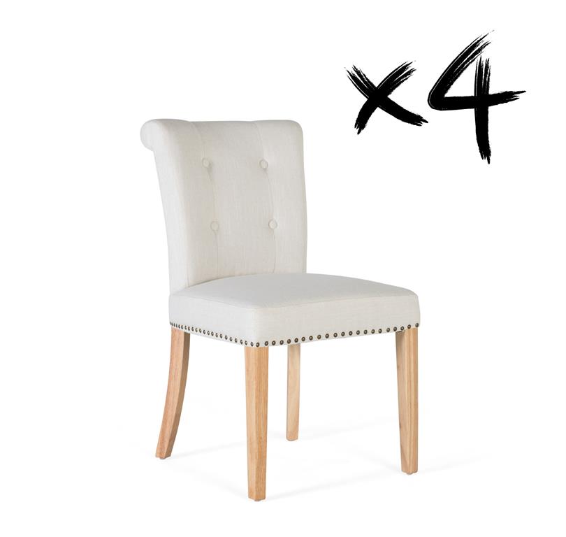 Lot de 4 chaises en tissu beige et en bois