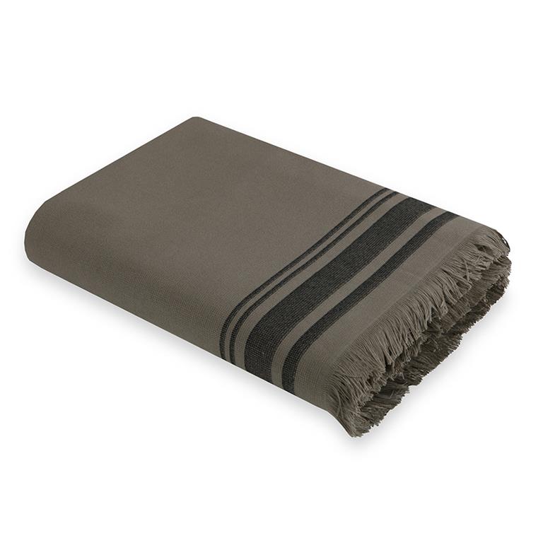 Fouta éponge XXL coton vert lichen / noir 200x180
