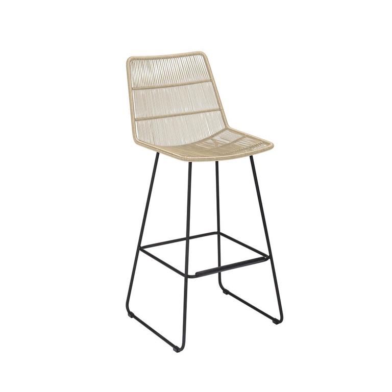 Chaise de bar extérieur en polypropylène beige et pieds en métal noir