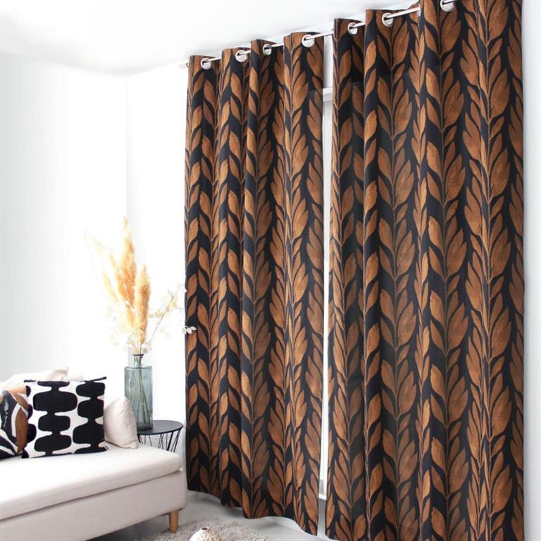 Rideau à œillets motifs feuilles 140x240cm