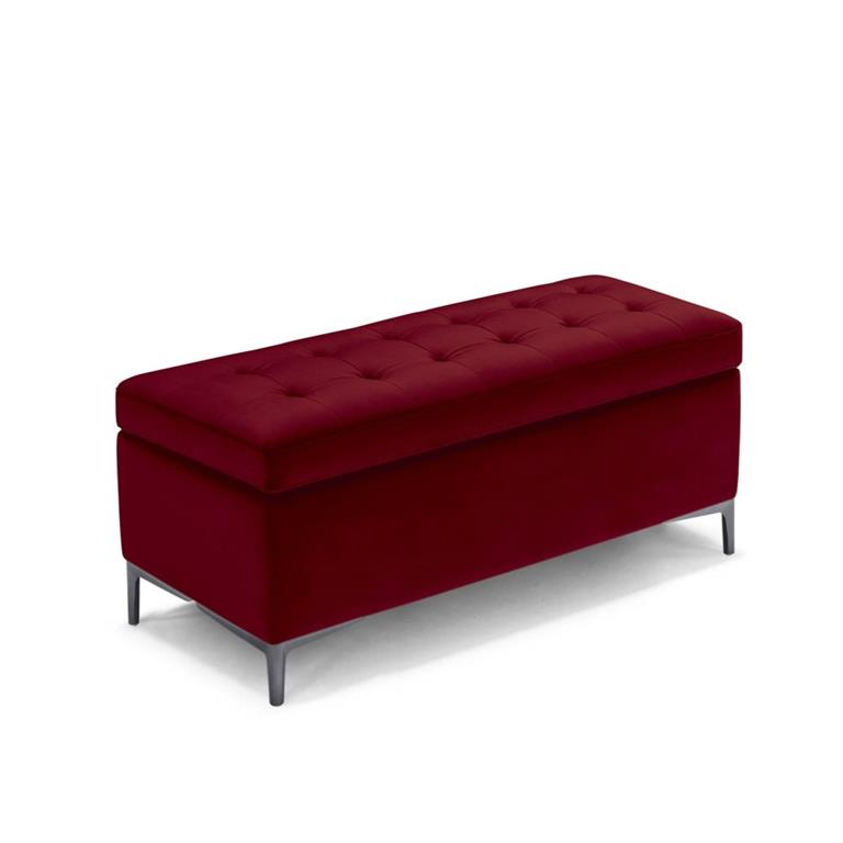 Banquette de rangement matelassée en velours bordeaux 110x50 cm