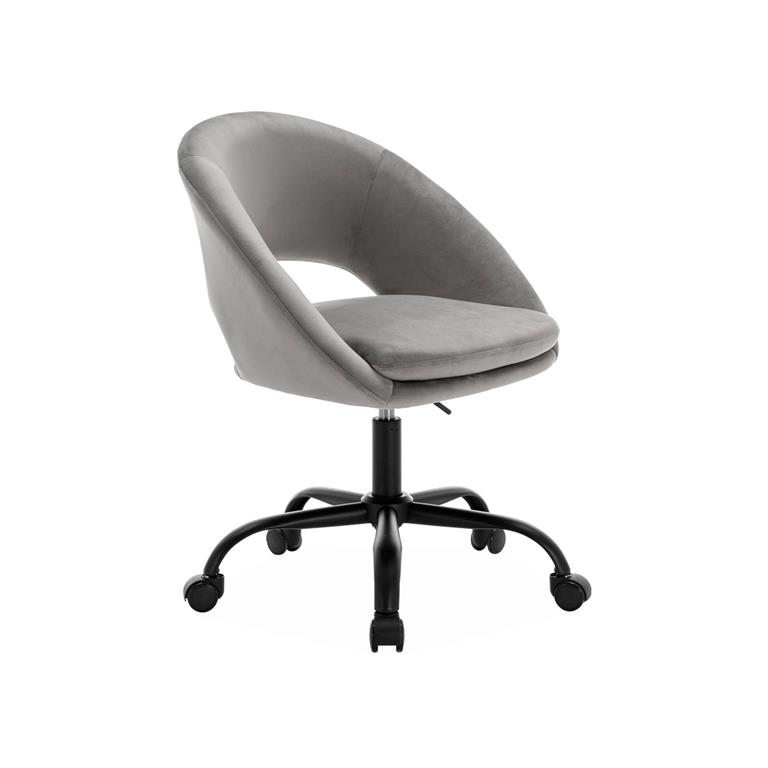 Chaise de bureau ronde à roulettes en velours gris