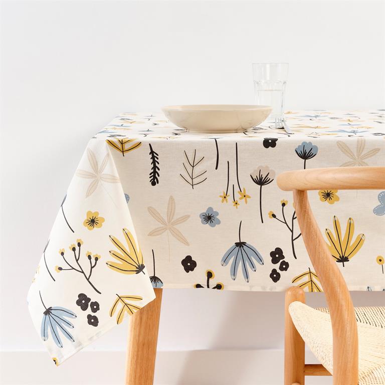 Nappe en coton anti-taches à fleurs multicolores 100x155 cm