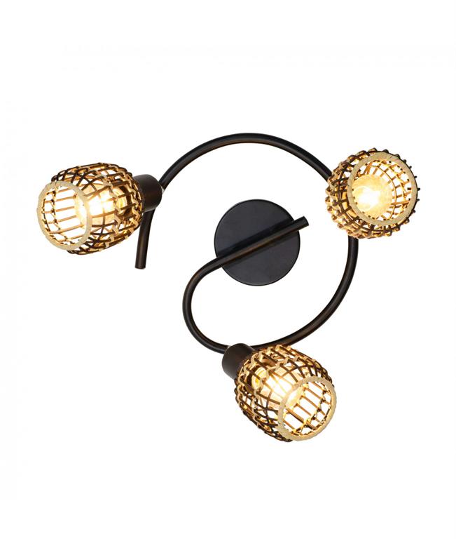 Plafonnier 3 lumières en rotin noir et naturel