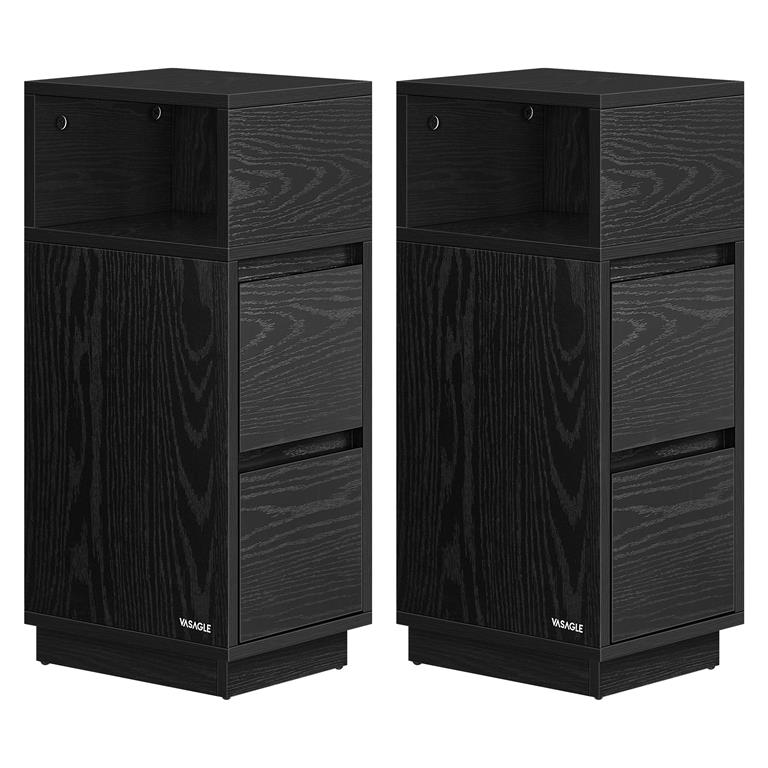 Tables de chevet lot de 2 avec 2 tiroirs et compartiment ouvert noir
