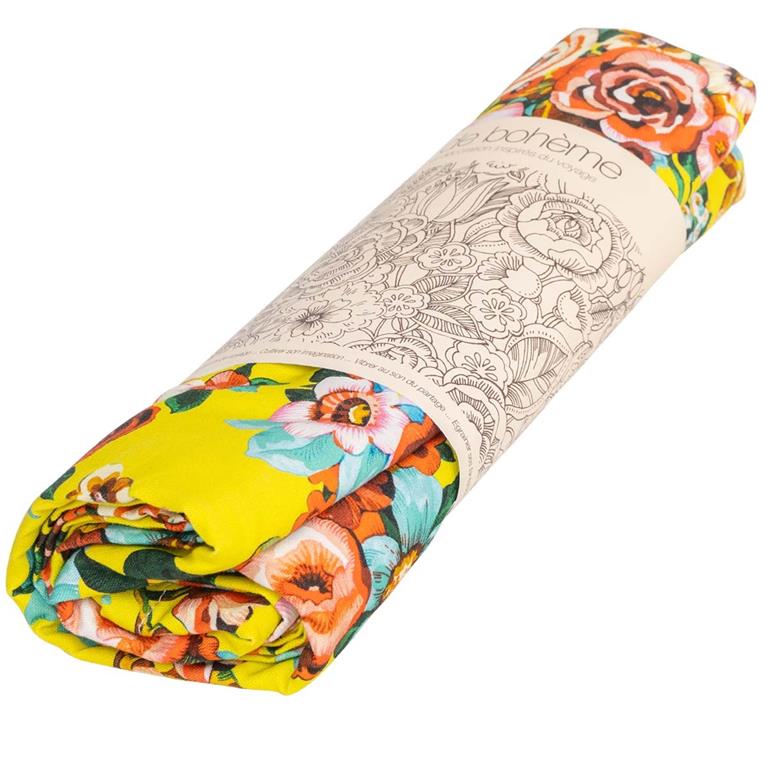 Nappe en coton motif fleuri jaune 140x235 cm