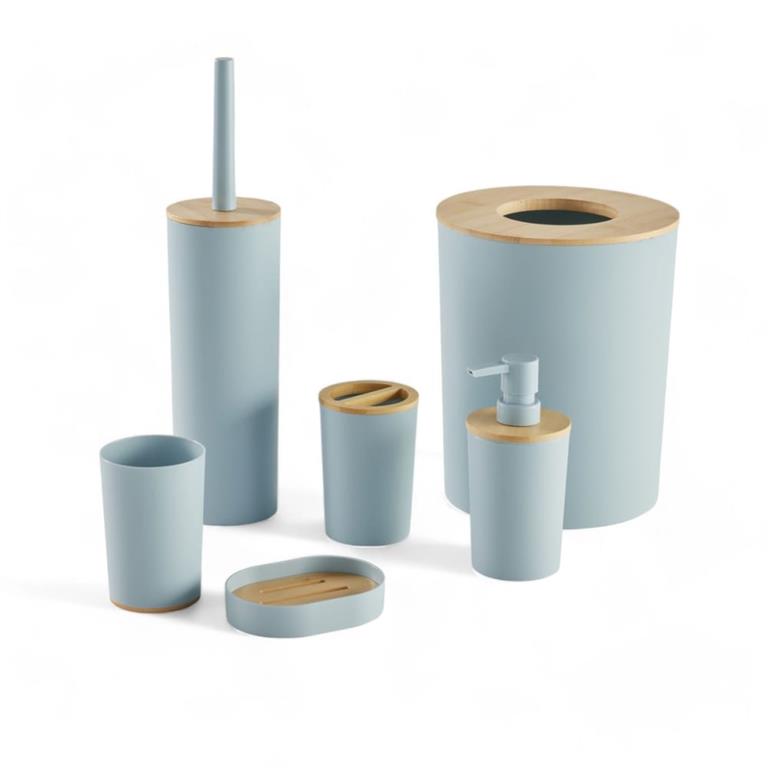 Set de 6 accessoires de salle de bain et WC avec bambou  36x9cm
