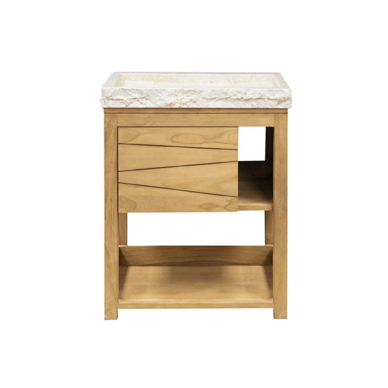 Meuble salle de bain en teck vasque marbre crème L67cm