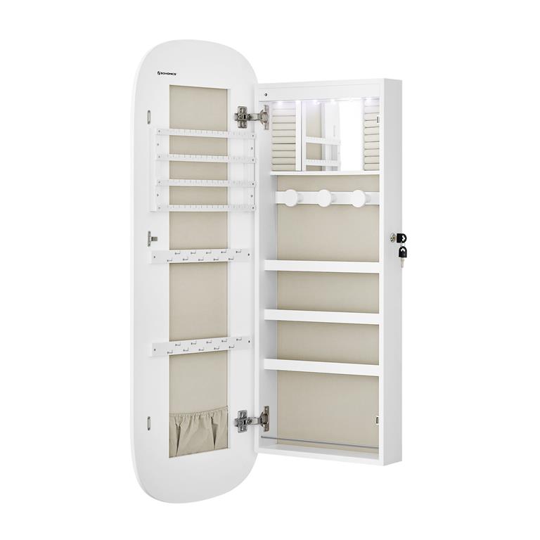 Armoire à bijoux murale avec miroir et effet bois blanc