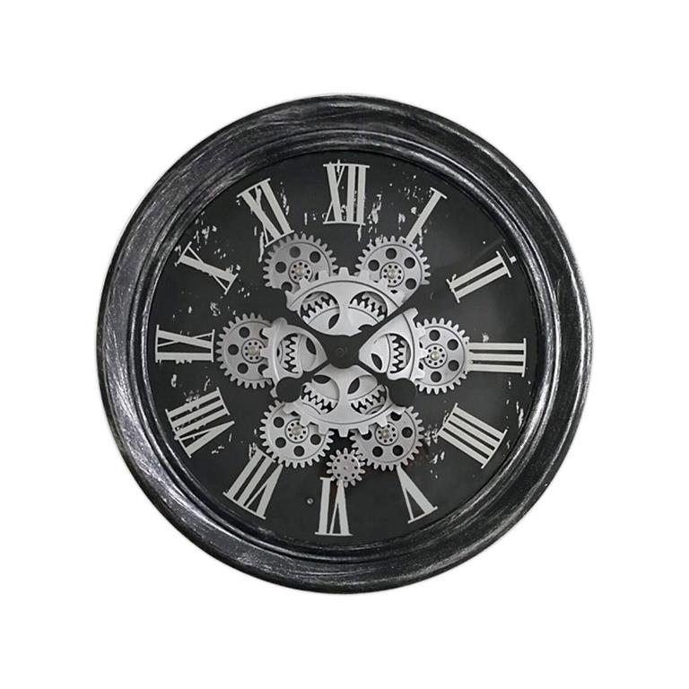 Horloge ronde noire et argentée mécanisme apparent 34x9x34cm