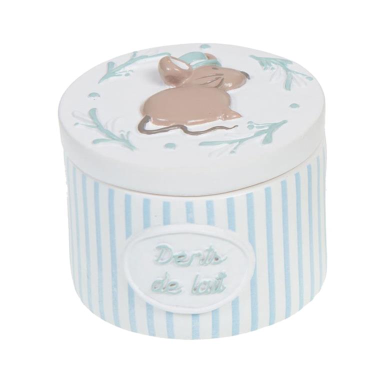 Petite boîte à dents de lait souris blanc à rayures bleues