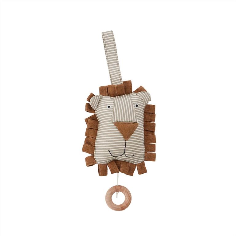 Mobile musical lion marron en coton H16x14x8cm