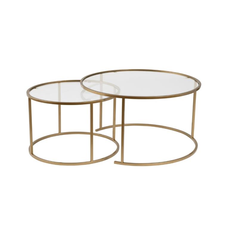 Lot de 2 tables basses gigognes D80 cm - Doré