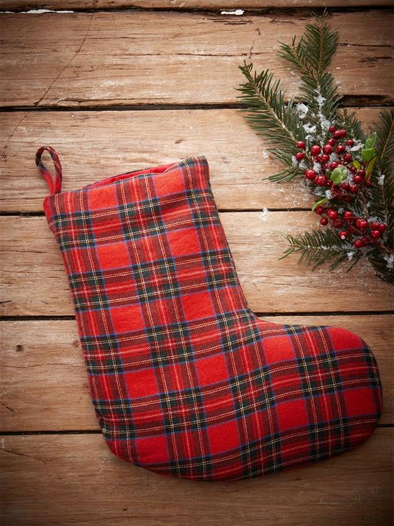 Chaussette de Noël tartan laine ecossais rouge