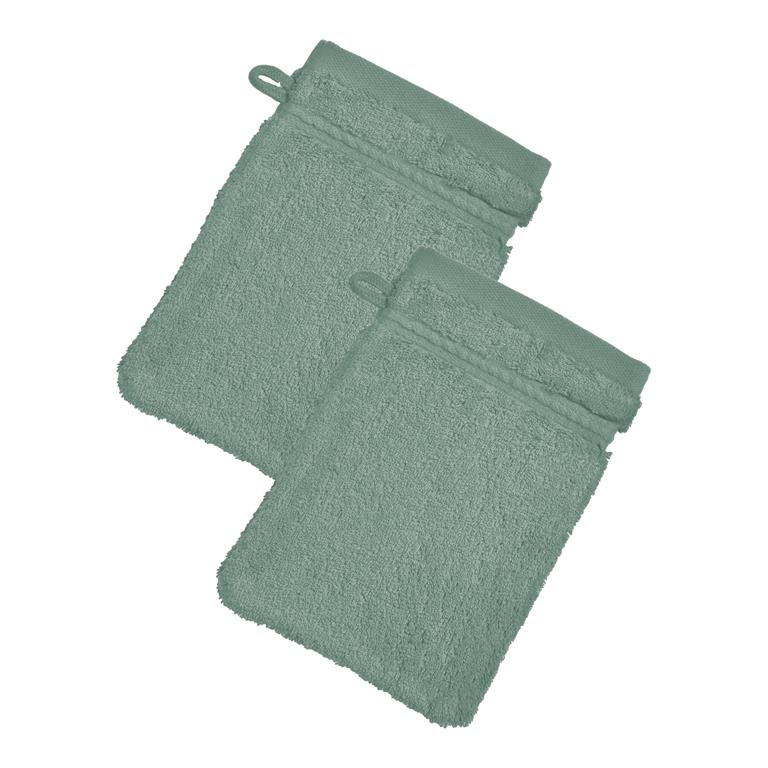 Lot de 2 gants de toilette 15x21 vert de gris en coton