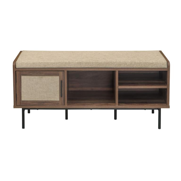 Banc à chaussures décor noyer 3 façade en tissu L100 cm