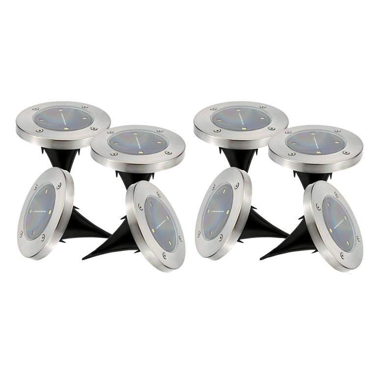 Lot de 8 spots solaires ronds Acier inoxydable Argent D12cm