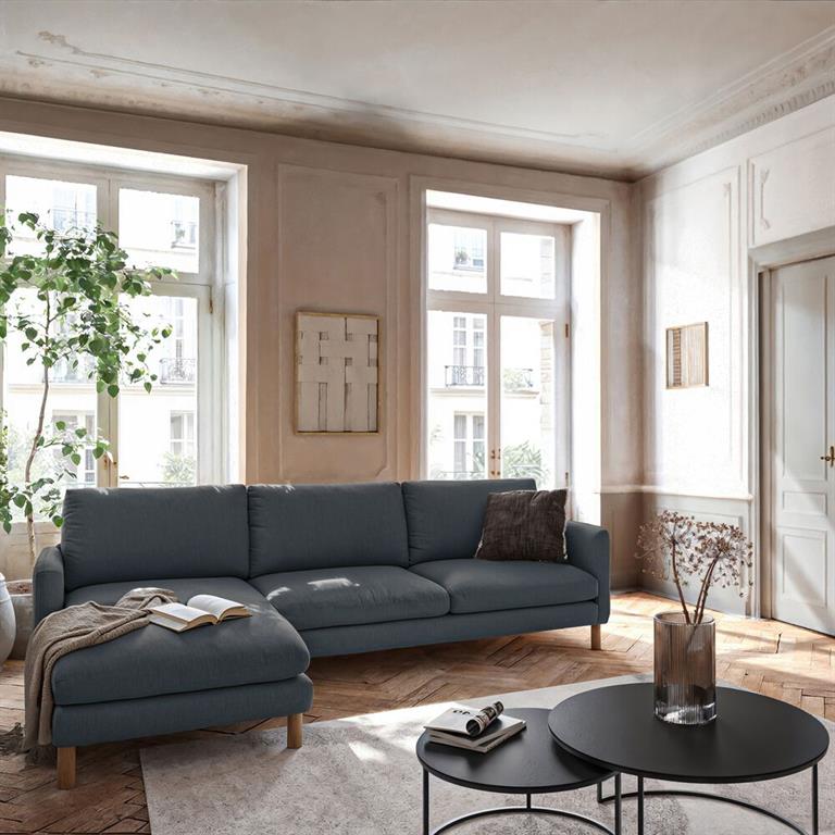 Canapé d'angle gauche fixe en tissu tramé doux - bleuADEL