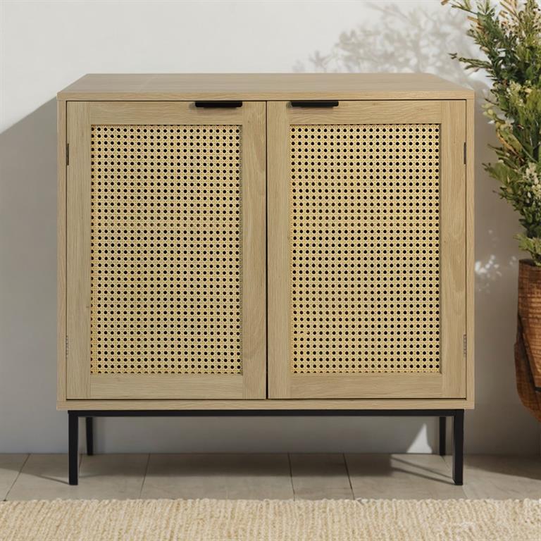 Commode en bois avec 2 portes cannage 80x35x75
