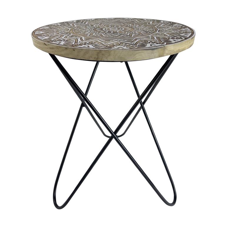 Table d'appoint en bois beige et métal noir grand modèle