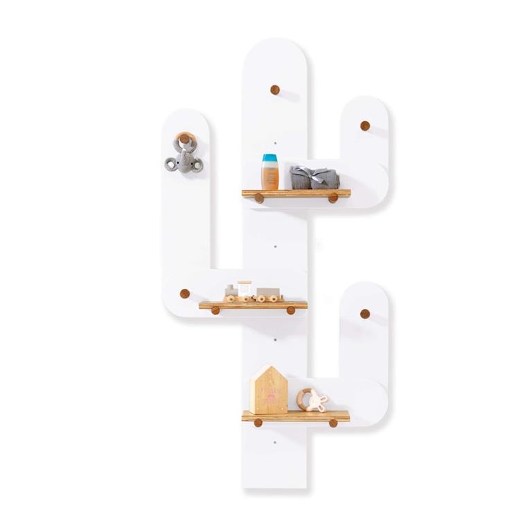 Étagère murale cactus avec des crochets bois/blanc