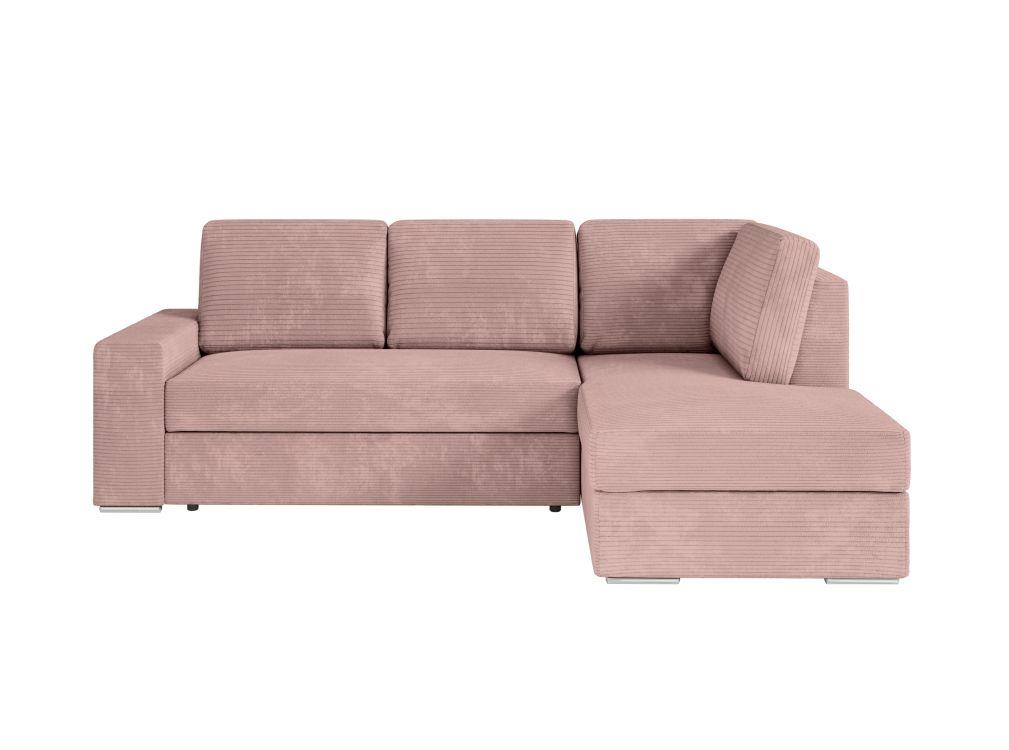 Canapé d'angle droit convertible avec coffre en velours côtelé - Rose
