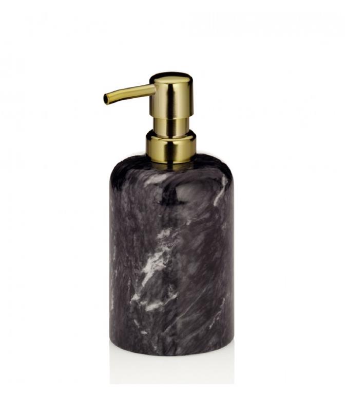 Distributeur de savon en marbre noir et métal doré