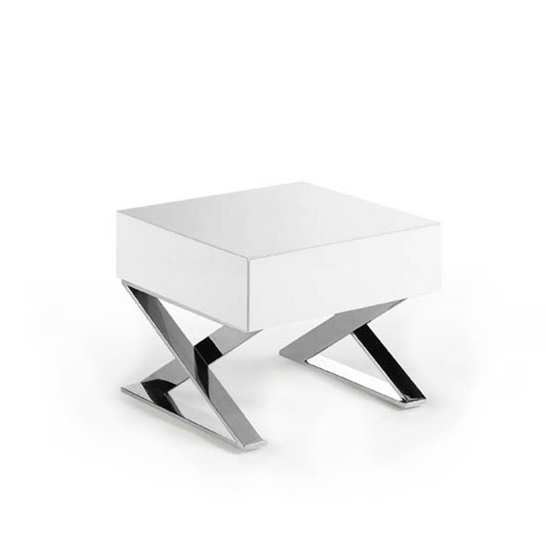 Table de chevet en bois blanc et acier
