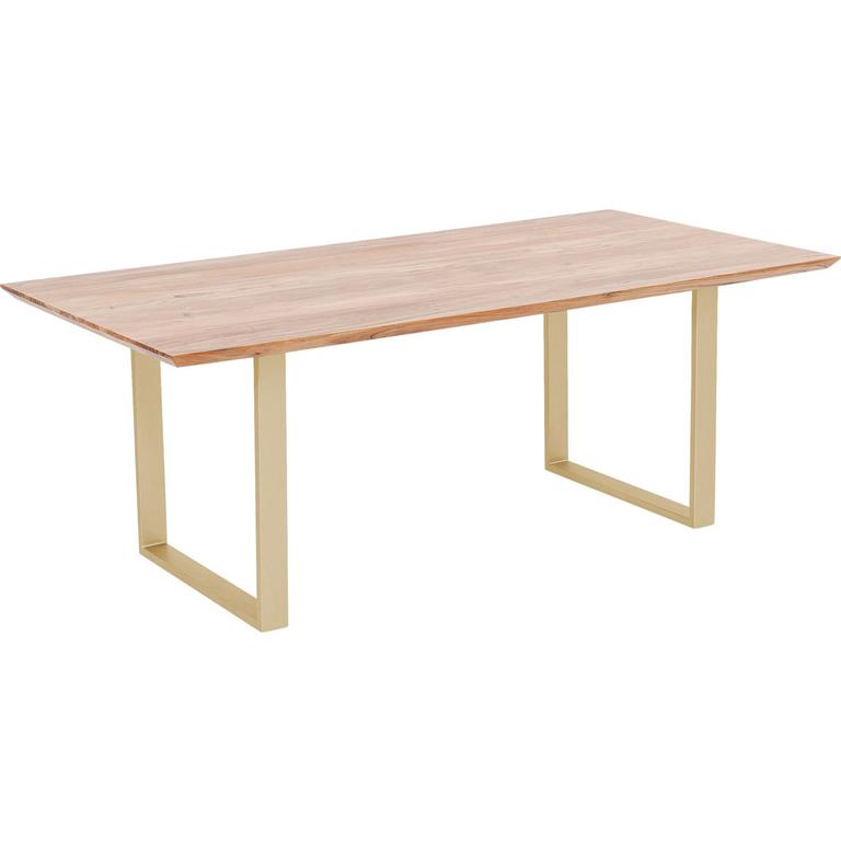Table à manger 6 personnes acacia biseauté et acier laiton L160