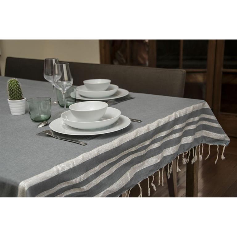 Nappe coton gris moyen / argent 170x170