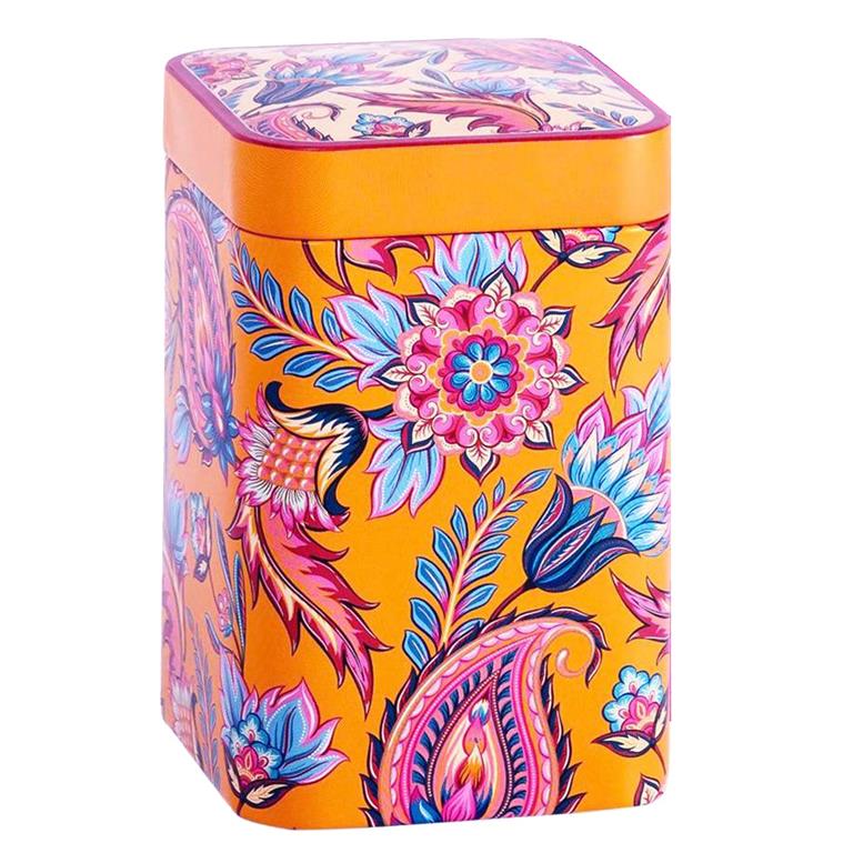 Boite métal orange pour le thé contenance 100g