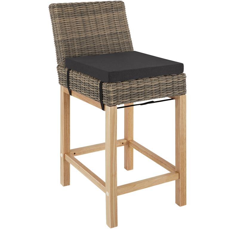 Chaise de bar en rotin cadre en aluminium Pieds bois marron naturel
