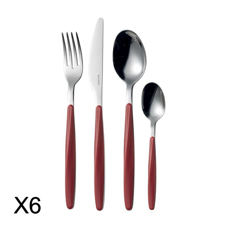 Ménagère 24 pièces en acier inoxydable et acrylique rouge