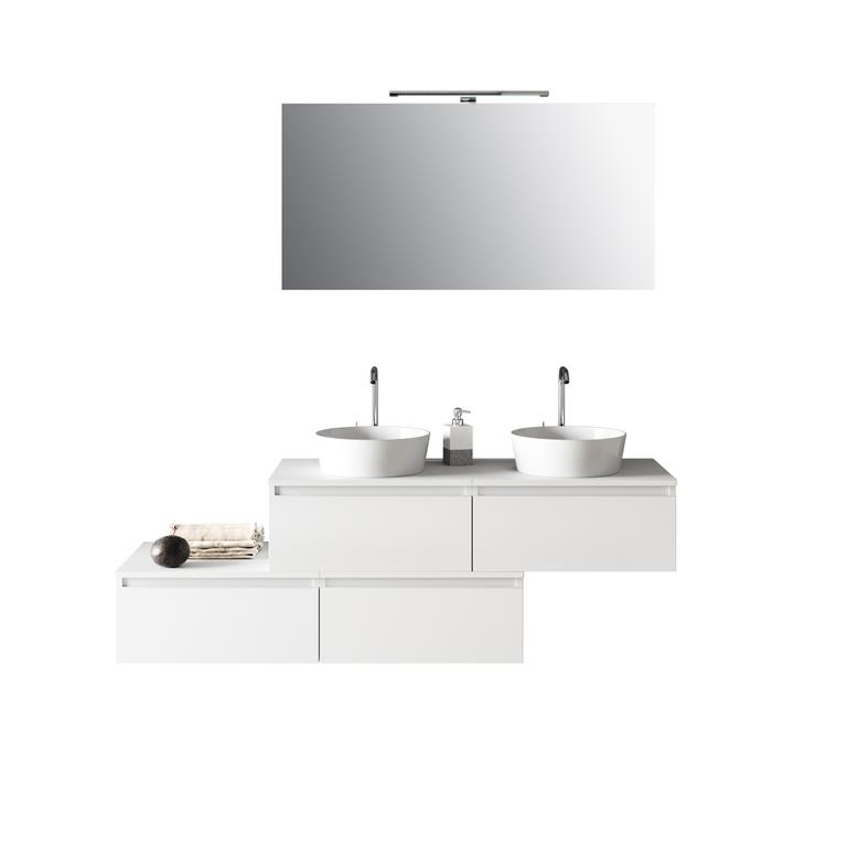 Meuble de salle de bain 8 pièces double vasque en mélamine blanche
