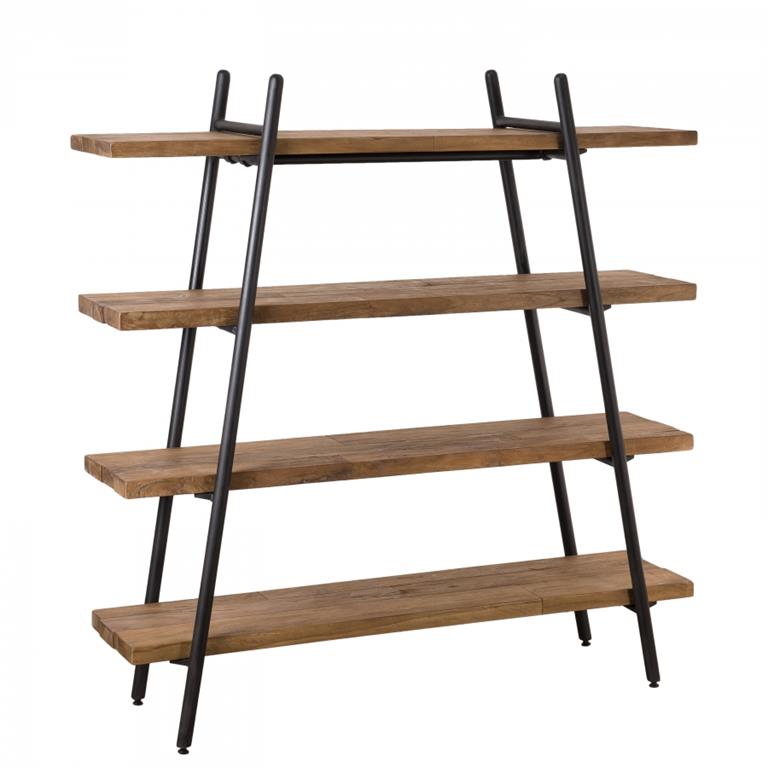 Etagère pyramidale 4 niveaux en teck recyclé et métal noir