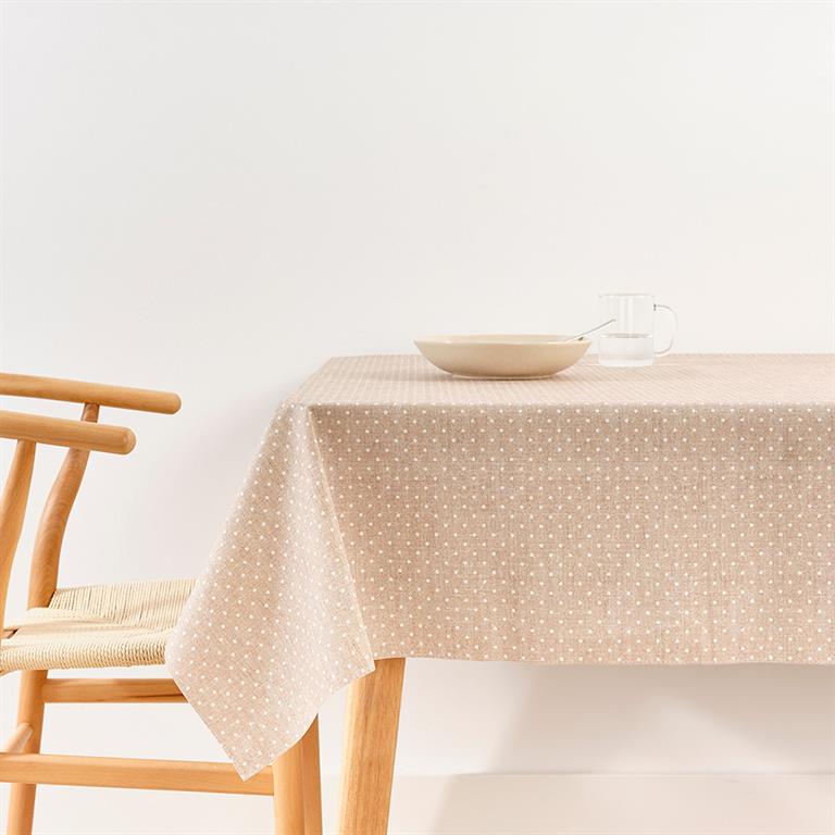 Nappe enduite anti-taches 100% coton beige 200x180 cm