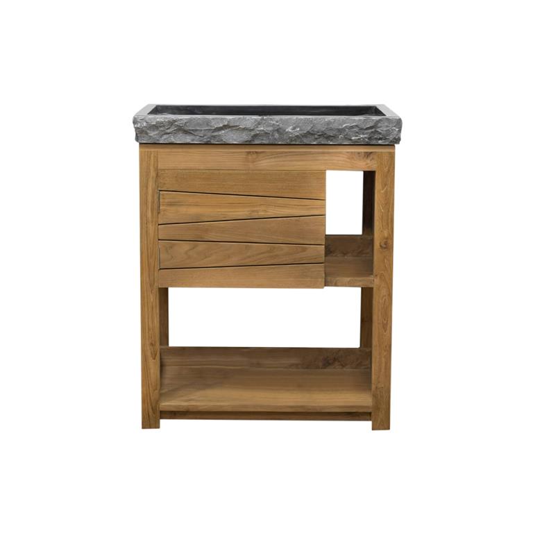 Meuble sous vasque en teck et vasque marbre noir L67cm