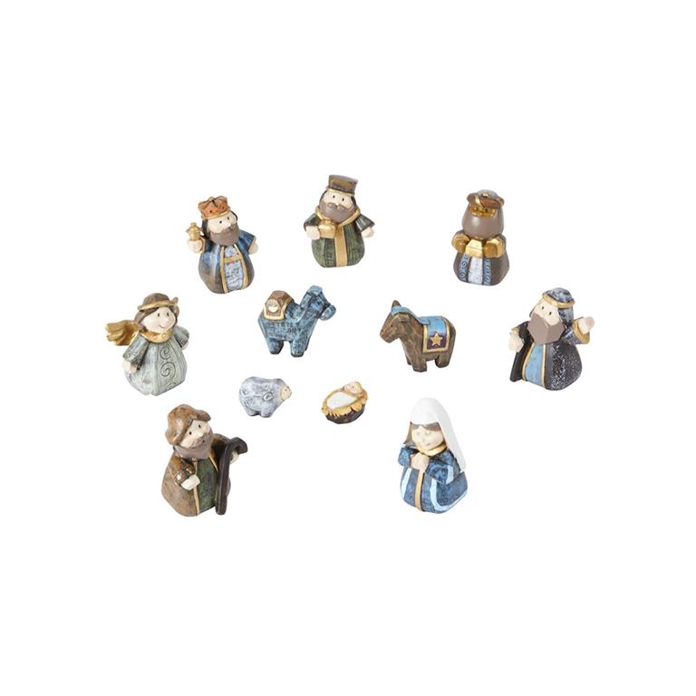 Crèche de noël décorative en résine bleue et dorée H6