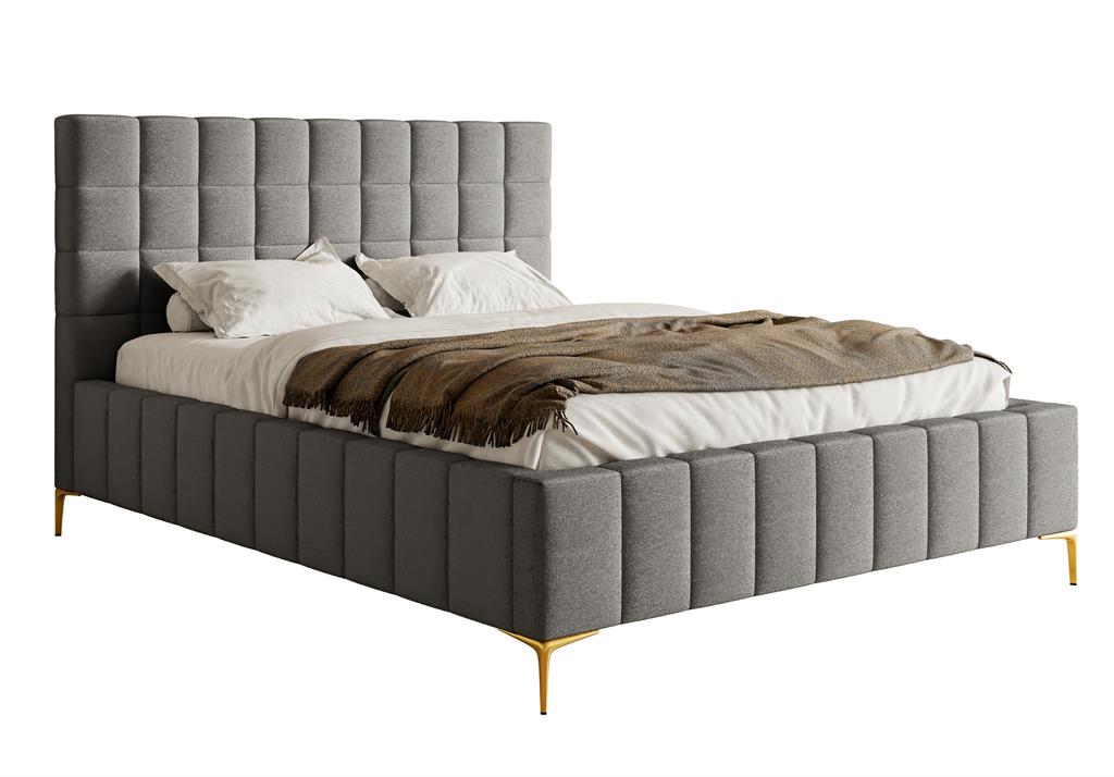 Lit double avec tête de lit 180x200 en tissu chenille gris