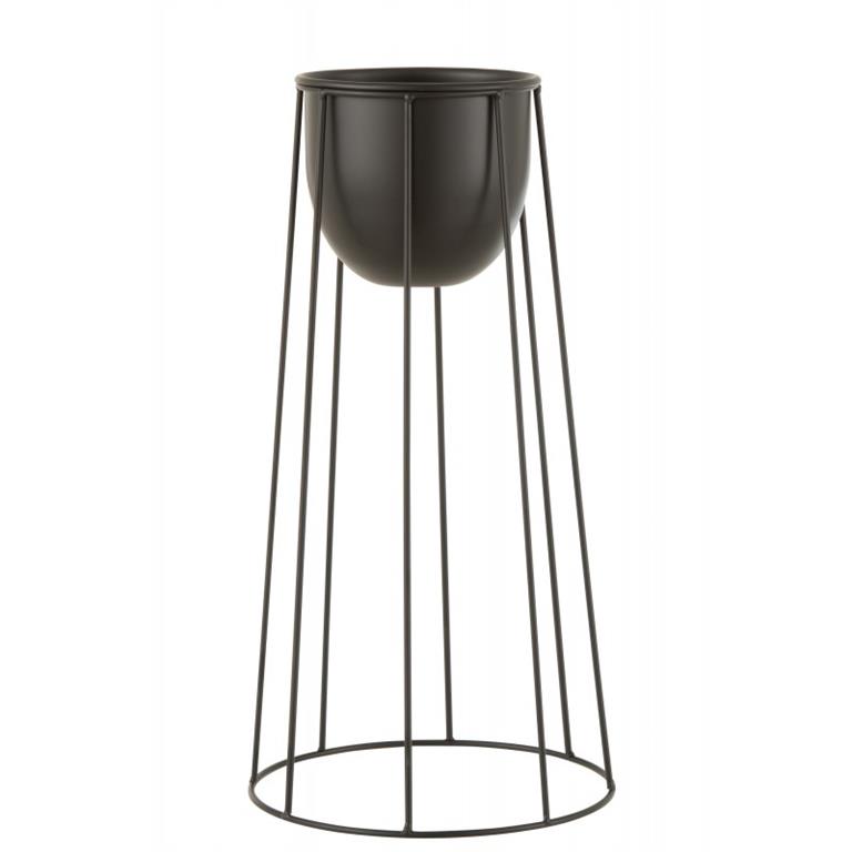 Cache-pot sur pied noir en métal 23x23x45 cm