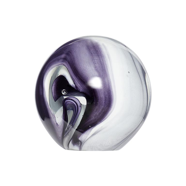 Presse-papier en verre violet et blanc